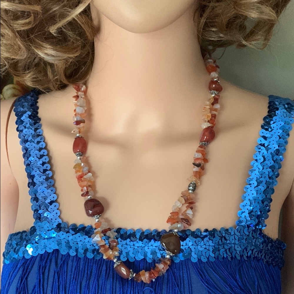 Carnelian Quartz & Moonstone Tumbled Crystal Necklace